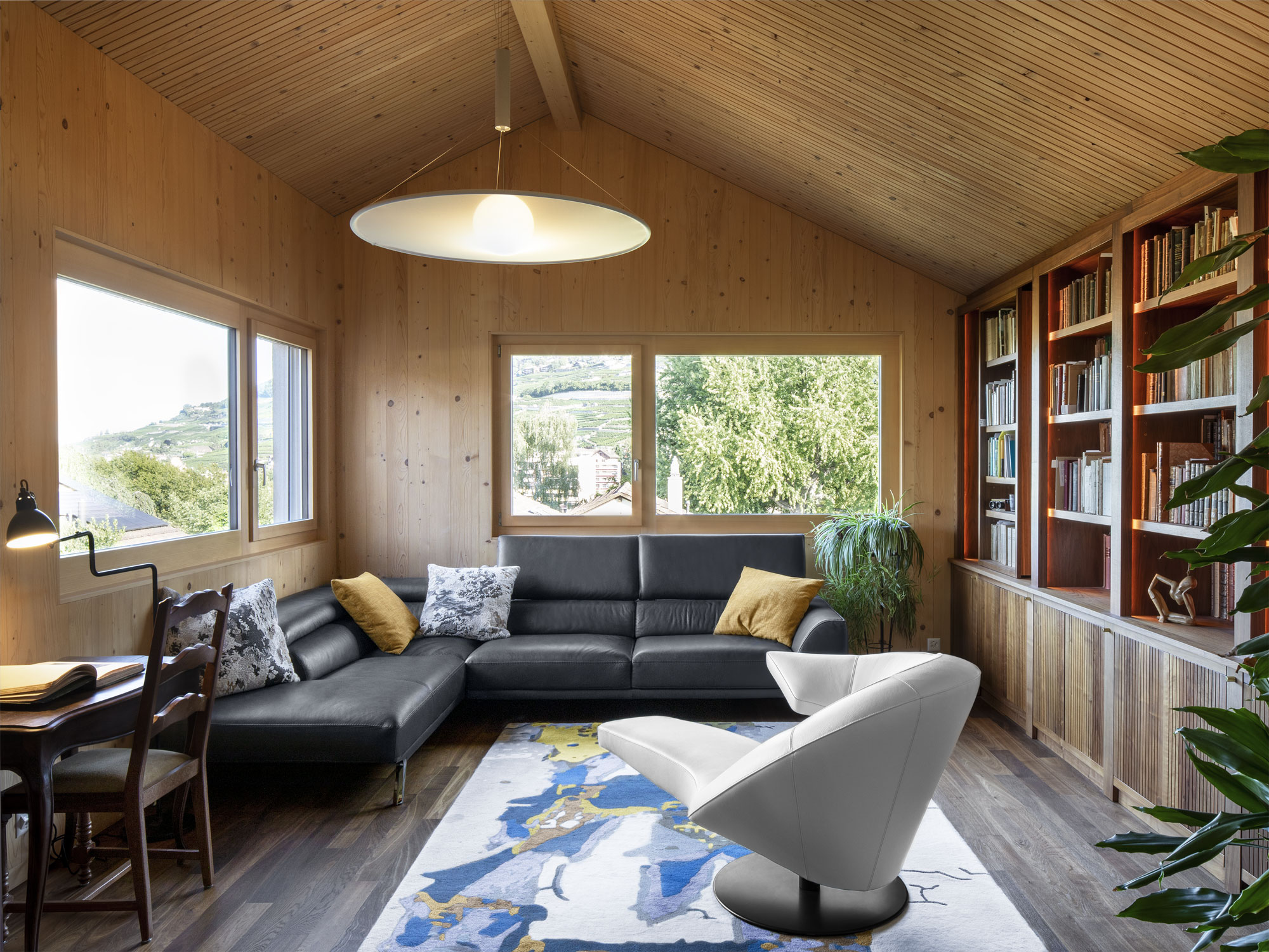 Maison agrandissement bois massif bibliothèque